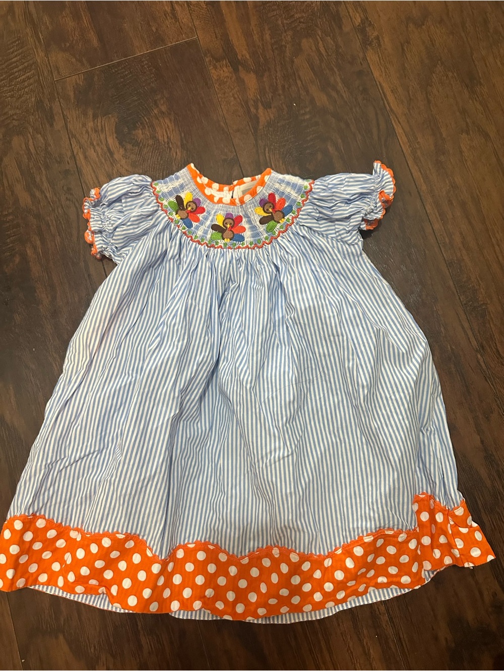 Lil Cactus thanksgiving Blue & Orange Striped Smocked Floral Dress
